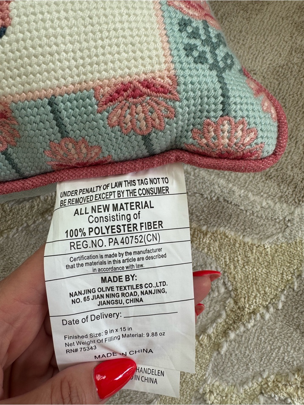 Rachel Zoe Pink and Light Blue 'Golf Widow' Needlepoint Accent Pillow - Picture 5 of 5